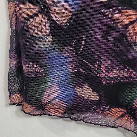 🦋 Vintage Y2K 90s Butterfly Strapless Sheer Fairy Goth Asymmetrical Midi Dress - Picture 8 of 14